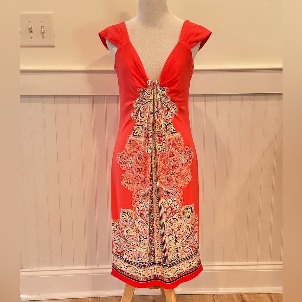 London Times Orange Patterned Dress